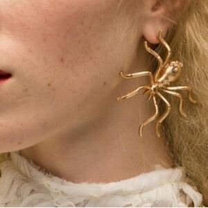 Zara Bejeweled Gold Tone Spider Earrings NWT